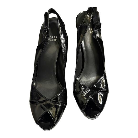 STUART WEITZMAN Platform Patent Leather Pumps Peep Toe Slingback Block Heels 8.5 - Picture 8 of 13